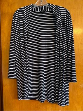 Talbots Navy and White Striped Top